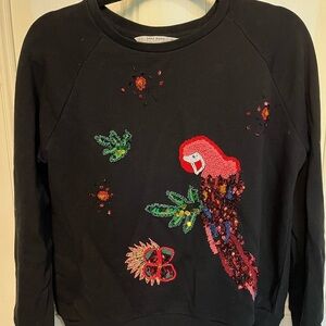 Zara Long Sleeve Black Sequinned Parrot Sweater Medium